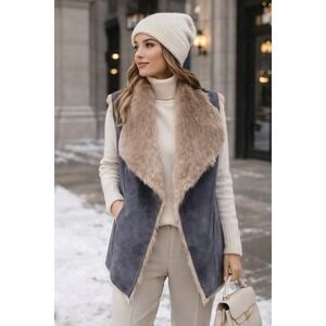 NYDJ Faux Suede Fur Vest Size M Y2K 90s Indie Penny Lane Afghan Retro 70s